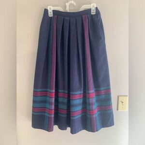 Personal Womens Vintage A Line Skirt 12 Blue Pleated Lined Pockets Preppy Maxi